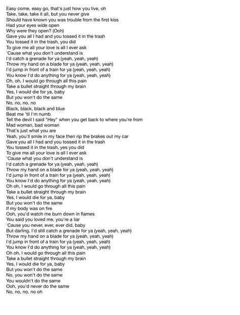 grenade lyrics format.